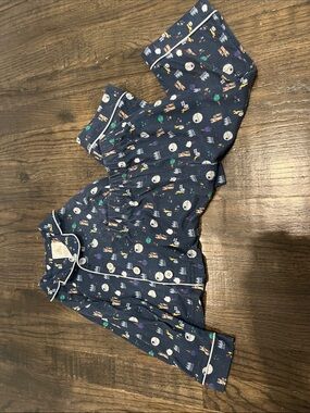 Disney Navy Blue Pajama Set with Multicolor Character Print